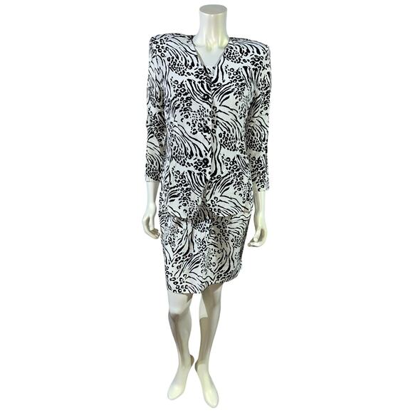 Vintage 80s 3-Piece Animal Print Suit Set Black White Zebra Leopard Small USA - Picture 2 of 16